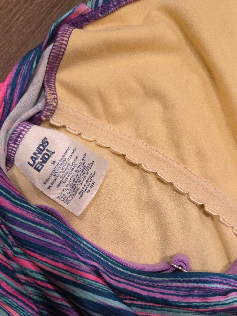 Lands End Striped Swim Tank Top - Purple, Aqua, Pink
